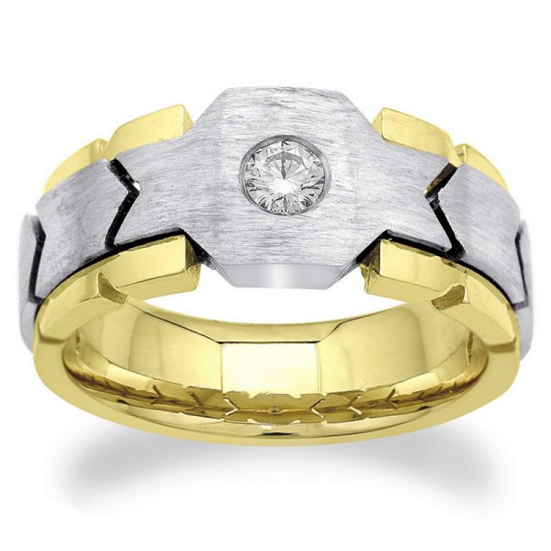 Anello da uomo solitario con diamante rotondo da 0.50 carati. oro bicolore 14K