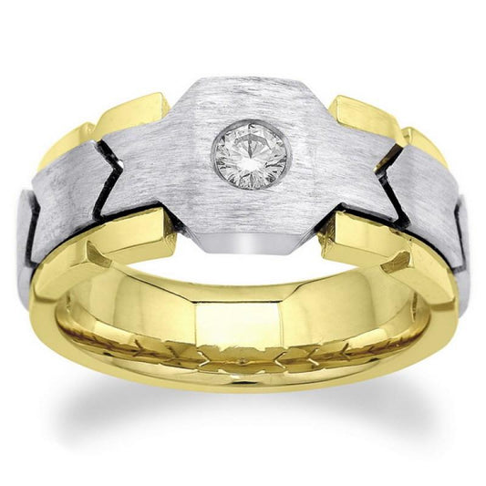 Anello da uomo solitario con diamante rotondo da 0.50 carati. oro bicolore 14K