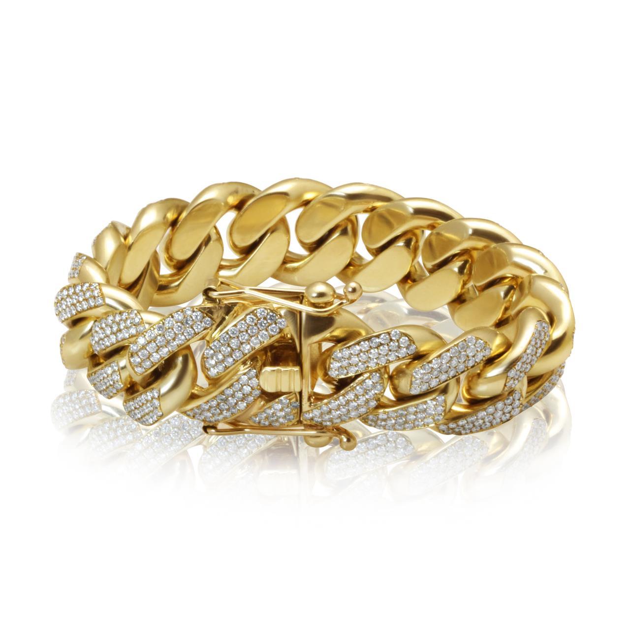 Bracciale da uomo a maglia cubana in oro giallo 14K 18 mm, 9,70 carati, diamanti