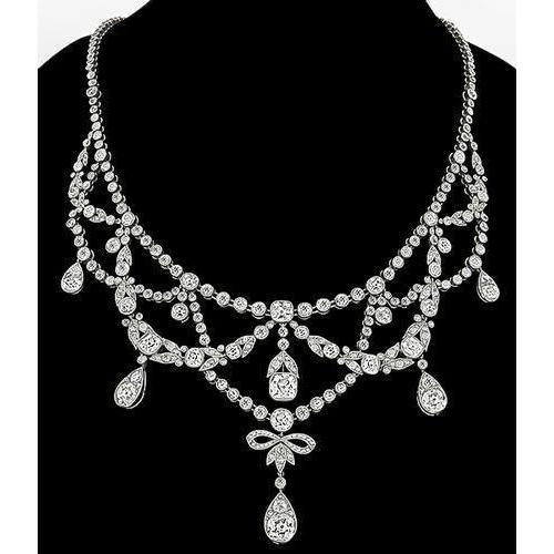 Women's necklace with white gold chain 34.00 ct of small round diamonds