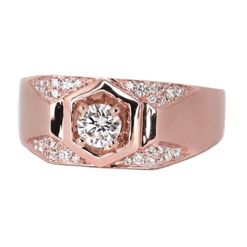 Gioielli personalizzati da uomo Anello con diamante rotondo in oro rosa 14K