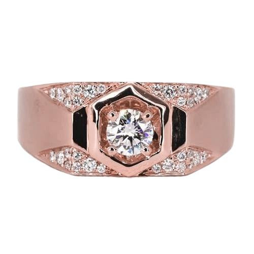 Gioielli personalizzati da uomo Anello con diamante rotondo in oro rosa 14K