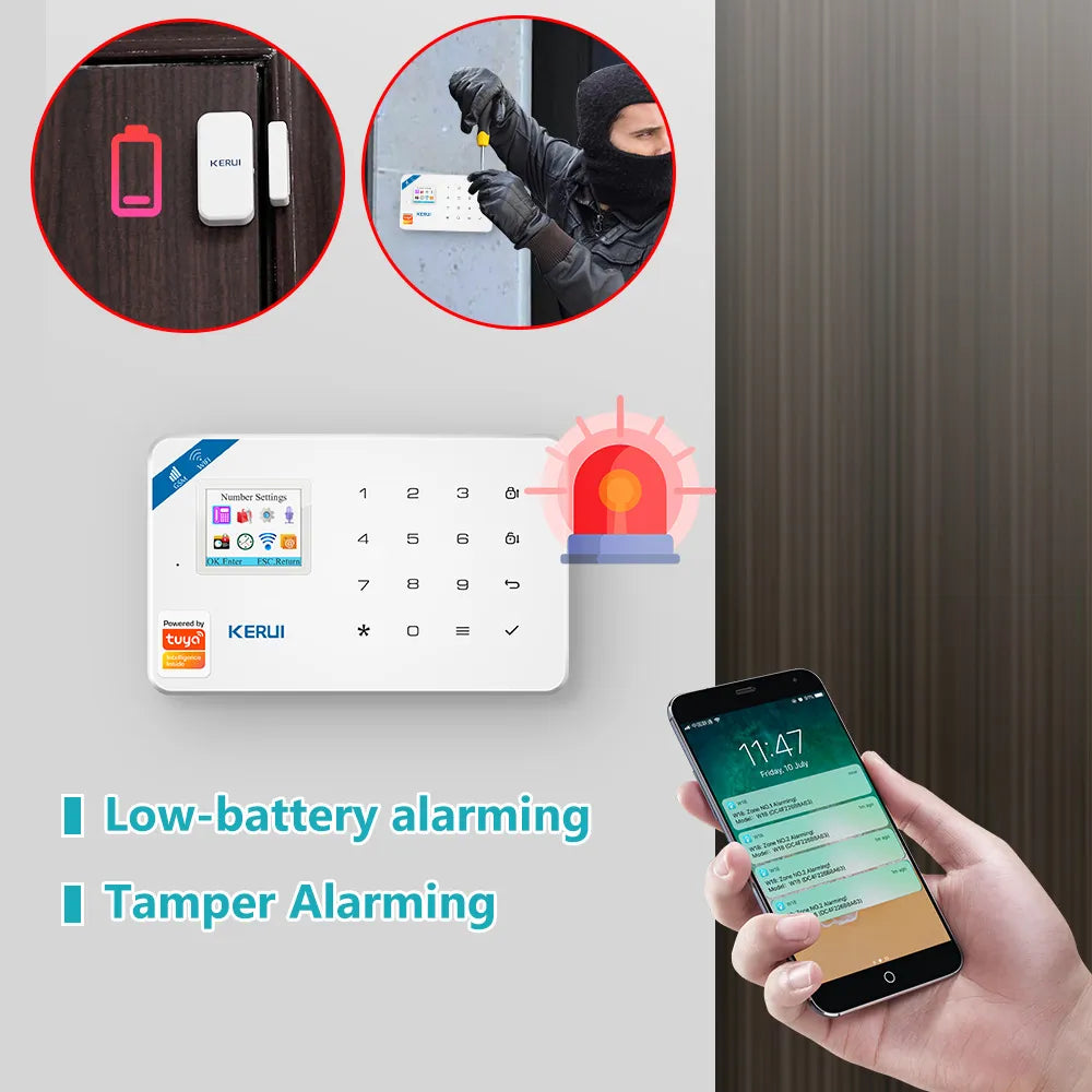 KERUI W181 WIFI Sistema di allarme GSM Tuya Smart APP Telefono Controllo remoto Sicurezza domestica Kit di allarme di rilevamento del movimento PIR wireless