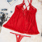 Red lingerie set with open back straps