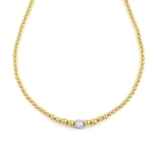 Medium Universe Necklace with Scaled Spheres in Polished Yellow Gold and Diamonds