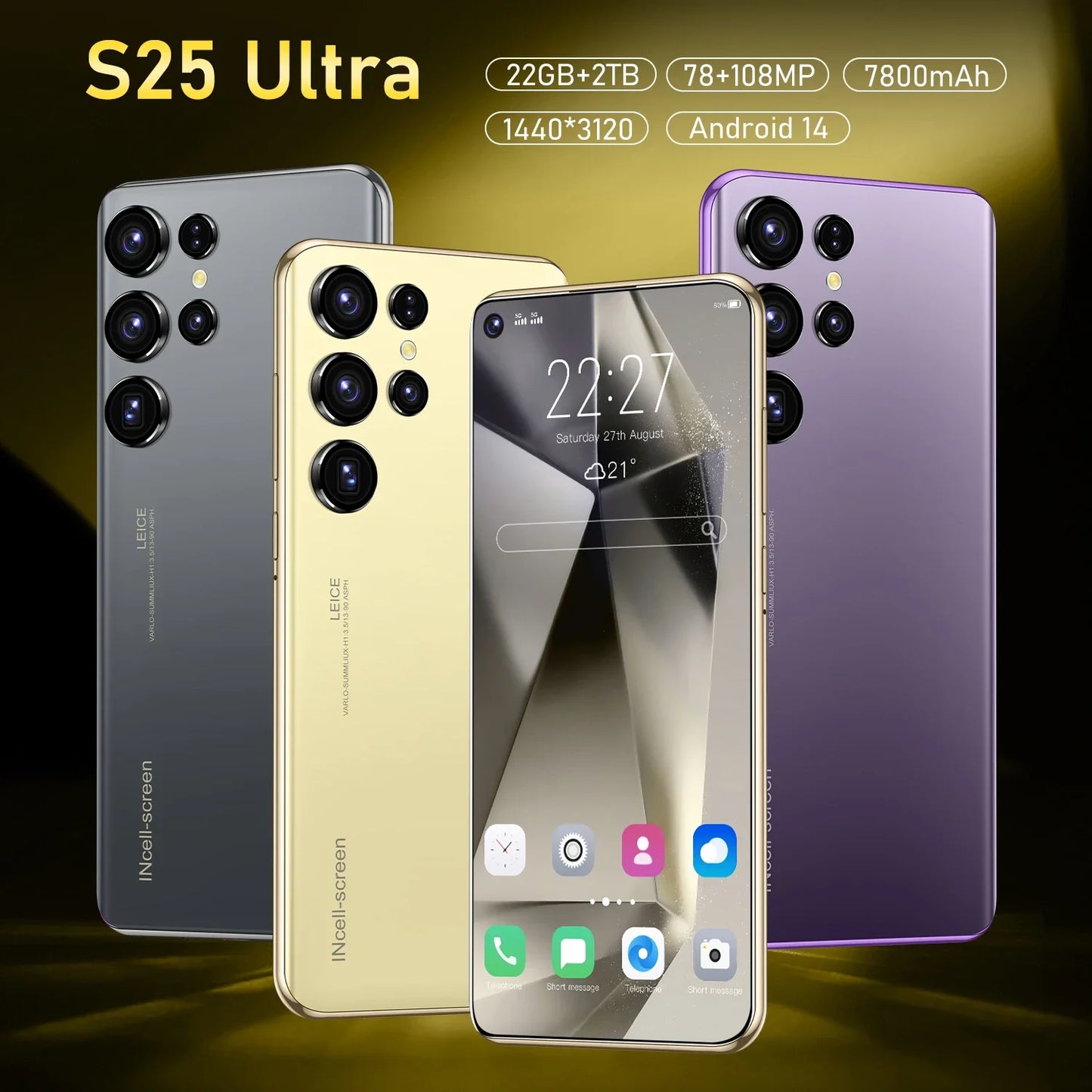 S25 5G 7,3 pollici ad alta definizione Android14 Snapdragon 8, gen 3, 10core dual SIM telefono 7800mAh