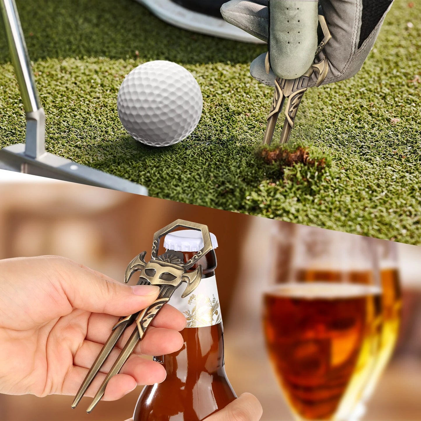 LKKCHER Men 2-in-1 Golf Divot Repair Tool Beer Bottle