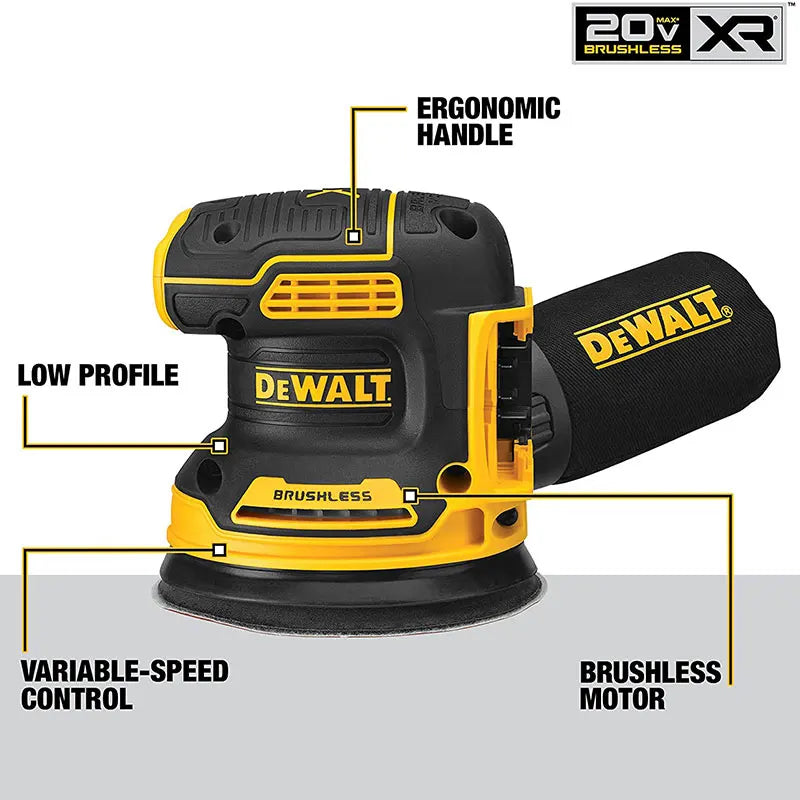 DEWALT DCW210B Levigatrice orbitale senza spazzole Batteria al litio 20V 5 pollici Lucidatura a vibrazione portatile Levigatrice per la lavorazione del legno 8000 ~ 12000OPM