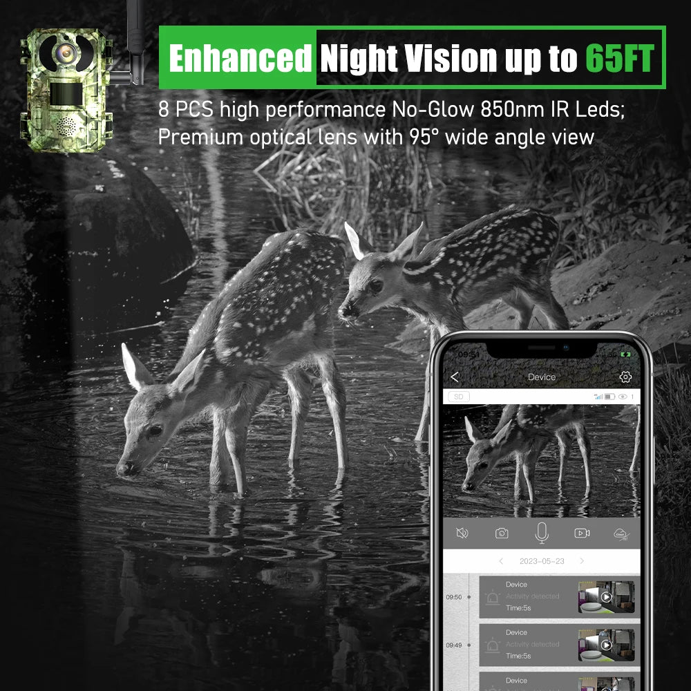 UCON APP EU Caccia Trail Camera 4g 4MP 4W 7800mAh Batteria Pannello solare Attivazione del movimento Trigger Wildlife Cam con visione notturna