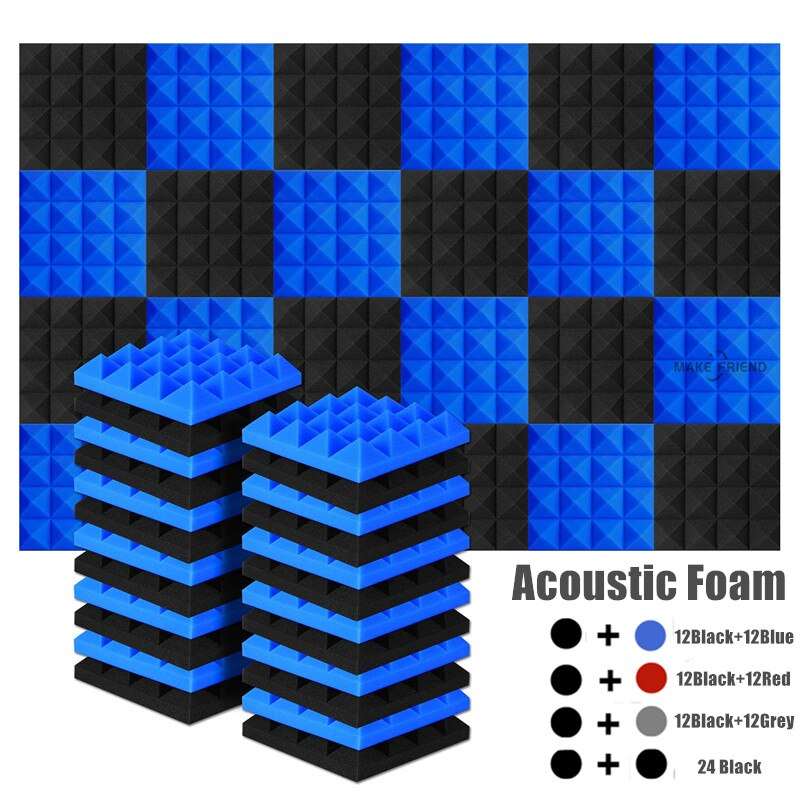 24Pcs 25x25x5cm Studio Acoustic Soundproof Foam Pyramid