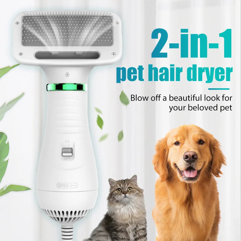 Spazzola per asciugacapelli 2 in 1 per animali domestici, spazzola per toelettatura per cani e gatti, professionale, per la toelettatura domestica, asciugatura pelosa, pettine per cani portatile