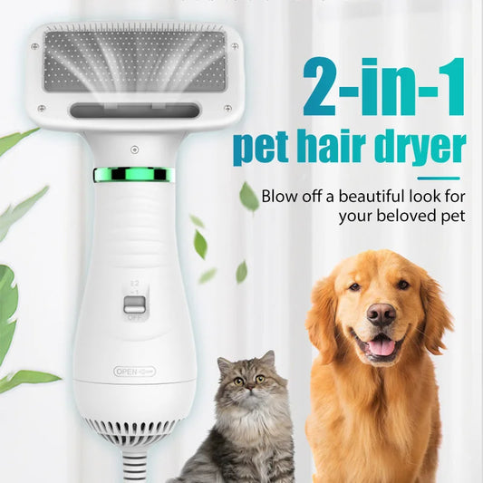 Spazzola per asciugacapelli 2 in 1 per animali domestici, spazzola per toelettatura per cani e gatti, professionale, per la toelettatura domestica, asciugatura pelosa, pettine per cani portatile