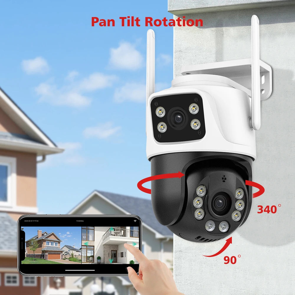 Telecamera Wifi da 8 MP PTZ Rilevamento umano esterno Visione notturna a colori Protezione di sicurezza Doppia lente e telecamera di sorveglianza a doppio schermo