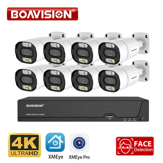 Kit sistema di telecamere di videosorveglianza 4K 8MP 8CH POE AI esterno Rilevamento facciale Registrazione audio Visione notturna a colori H.265 XMEye Pro