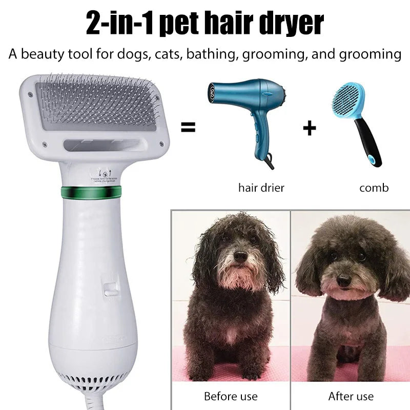 Spazzola per asciugacapelli 2 in 1 per animali domestici, spazzola per toelettatura per cani e gatti, professionale, per la toelettatura domestica, asciugatura pelosa, pettine per cani portatile