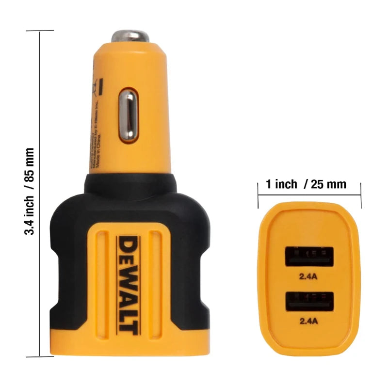 Caricabatteria da auto USB mobile a 2 porte Dewalt Adattatore doppia porta a ricarica rapida 24W MAX