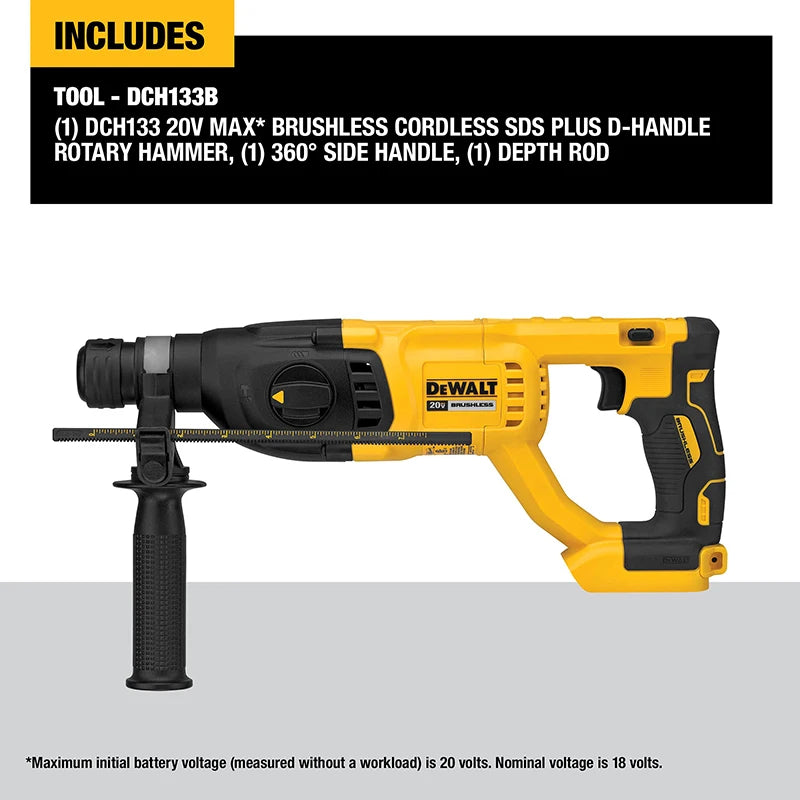 DEWALT Tools DCH133 Martello perforatore 20V MAX Trapano senza spazzole a velocità variabile Trapano ricaricabile industriale multifunzionale con impugnatura a D