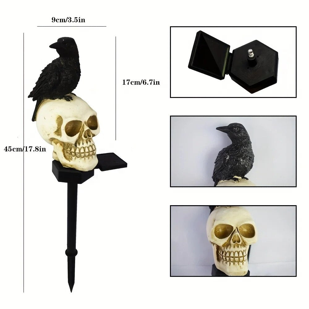 Solar Resin Halloween Crow Skull Light Outdoor