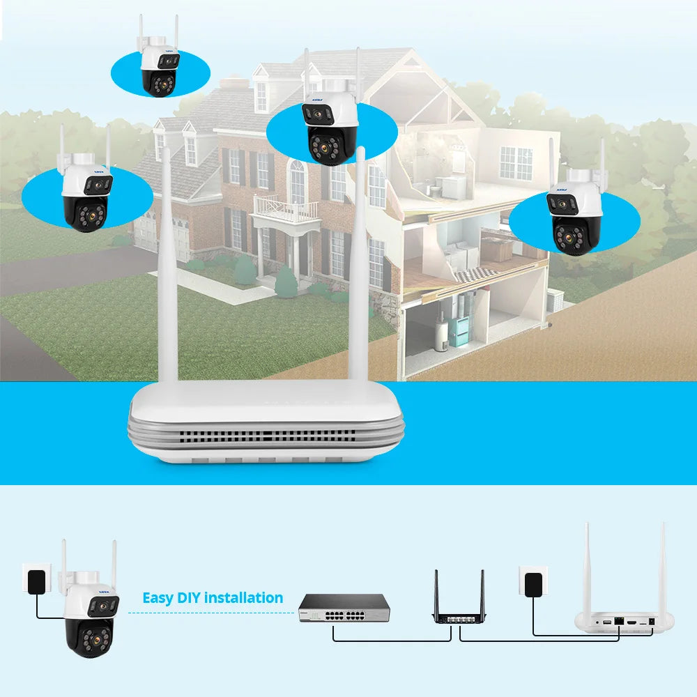 KERUI 8CH 6MP Kit telecamera NVR Sicurezza domestica Rilevazione movimento Allarme WIFI Wireless Video sorveglianza esterna Kit telecamera IP NVR