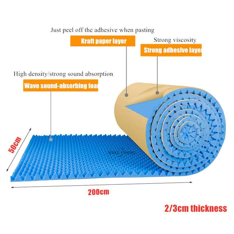 1Pc 50x200cm Acoustic Foam Self-adhesive Egg Sound