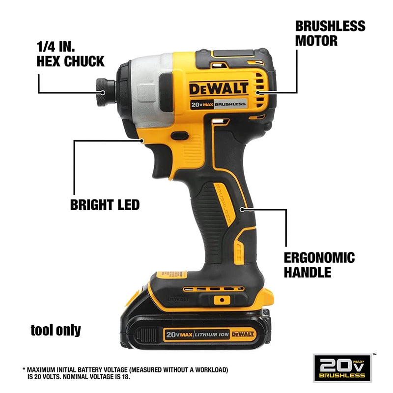 Dewalt DCF787 Avvitatore a percussione a batteria 1/4 pollici 20V Cacciavite elettrico compatto Multifunzione Utensili elettrici originali