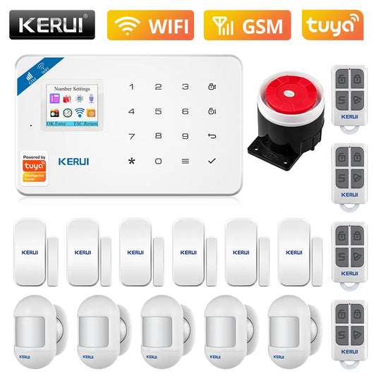 KERUI W181 WIFI GSM Sicurezza domestica Tuya Sistema di allarme intelligente APP Controllo Sensore porta senza fili Rilevatore di movimento PIR Kit allarme antifurto