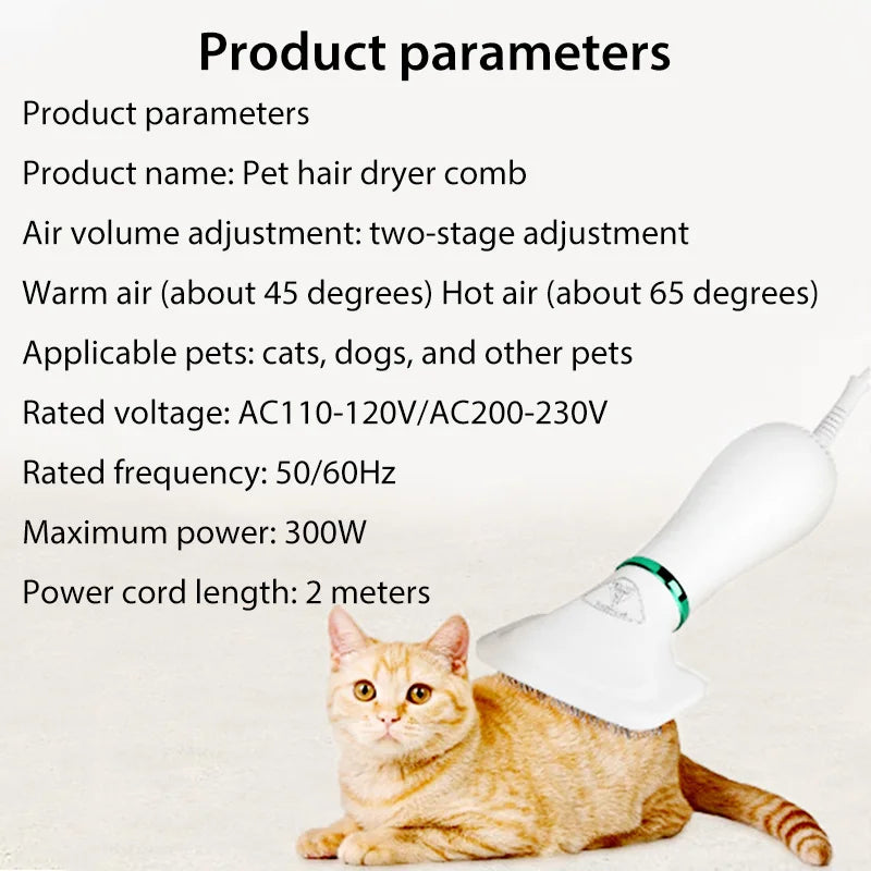 Spazzola per asciugacapelli 2 in 1 per animali domestici, spazzola per toelettatura per cani e gatti, professionale, per la toelettatura domestica, asciugatura pelosa, pettine per cani portatile