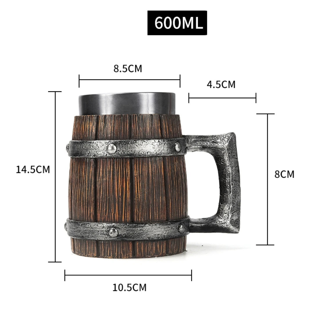 Boccale da birra in stile legno vichingo Tazza da caffè in acciaio inossidabile in resina