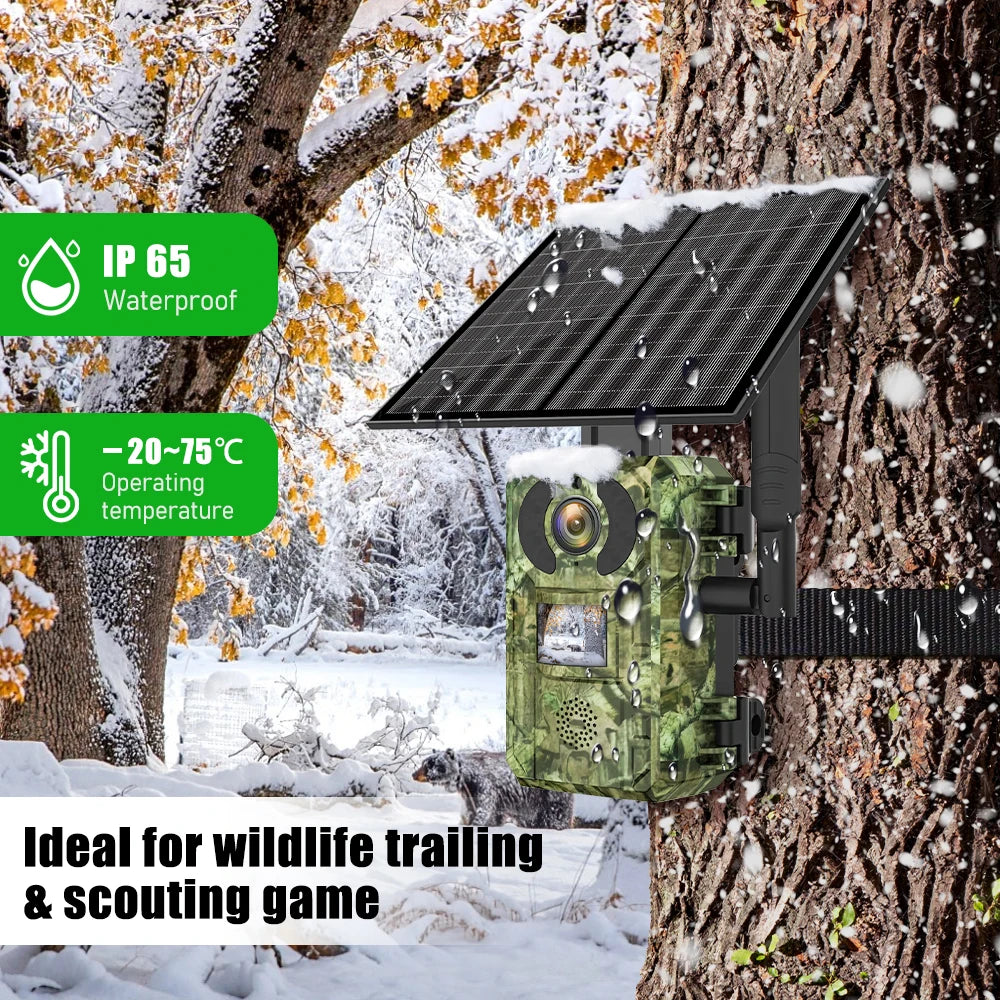 UCON APP EU Caccia Trail Camera 4g 4MP 4W 7800mAh Batteria Pannello solare Attivazione del movimento Trigger Wildlife Cam con visione notturna