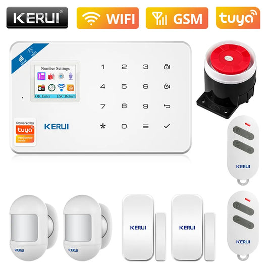 KERUI W181 Sistema di allarme di sicurezza domestica intelligente Wireless WiFi GSM Tuya App di controllo Schermo a colori da 1,7 pollici Funzionamento Host di comandi vocali