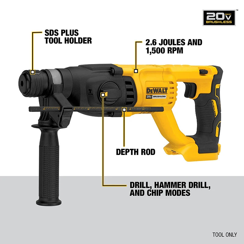 DEWALT Tools DCH133 Martello perforatore 20V MAX Trapano senza spazzole a velocità variabile Trapano ricaricabile industriale multifunzionale con impugnatura a D