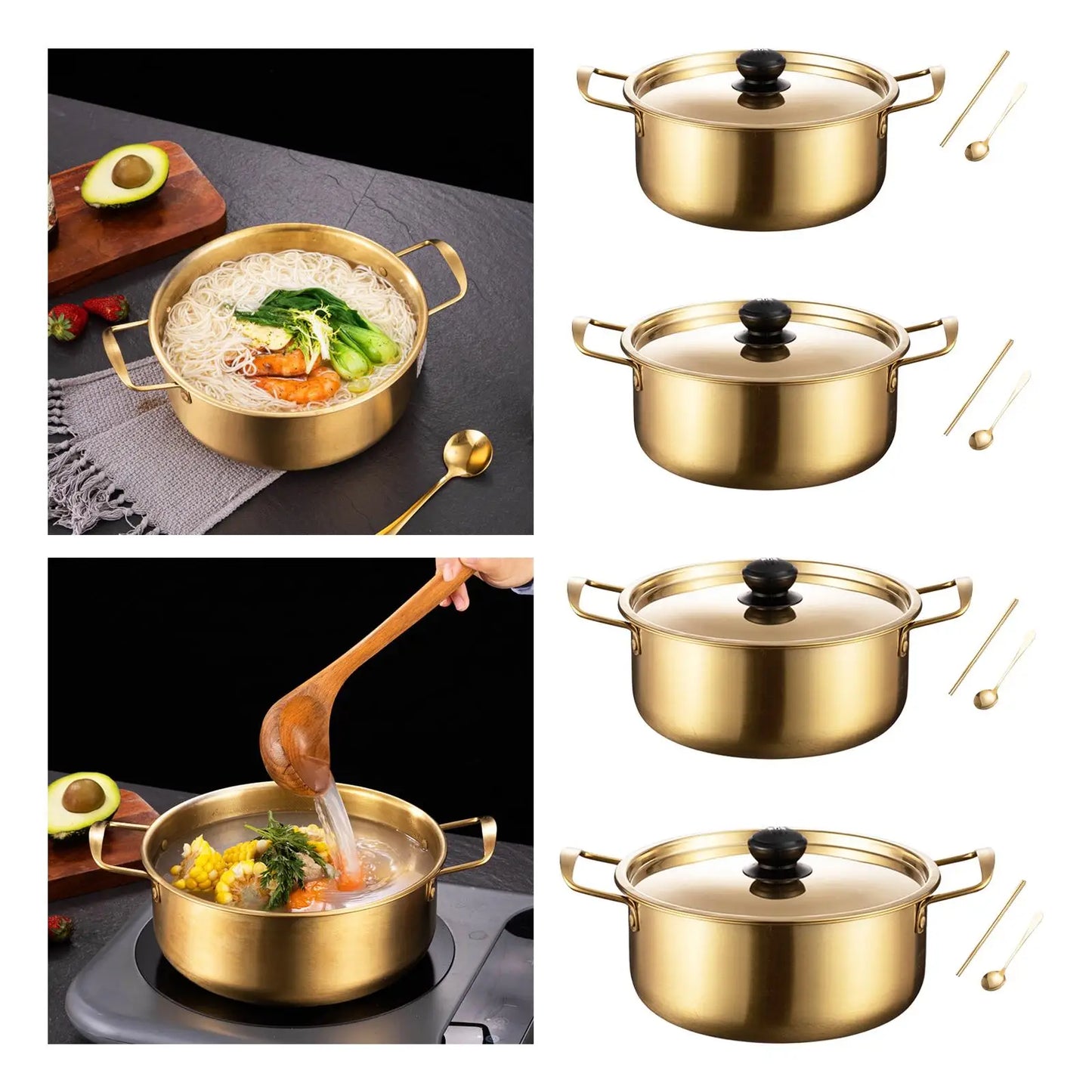 18 cm/20 cm/22 cm/24 cm Pentola-noodles ramen coreani ecc.. in alluminio con coperchio