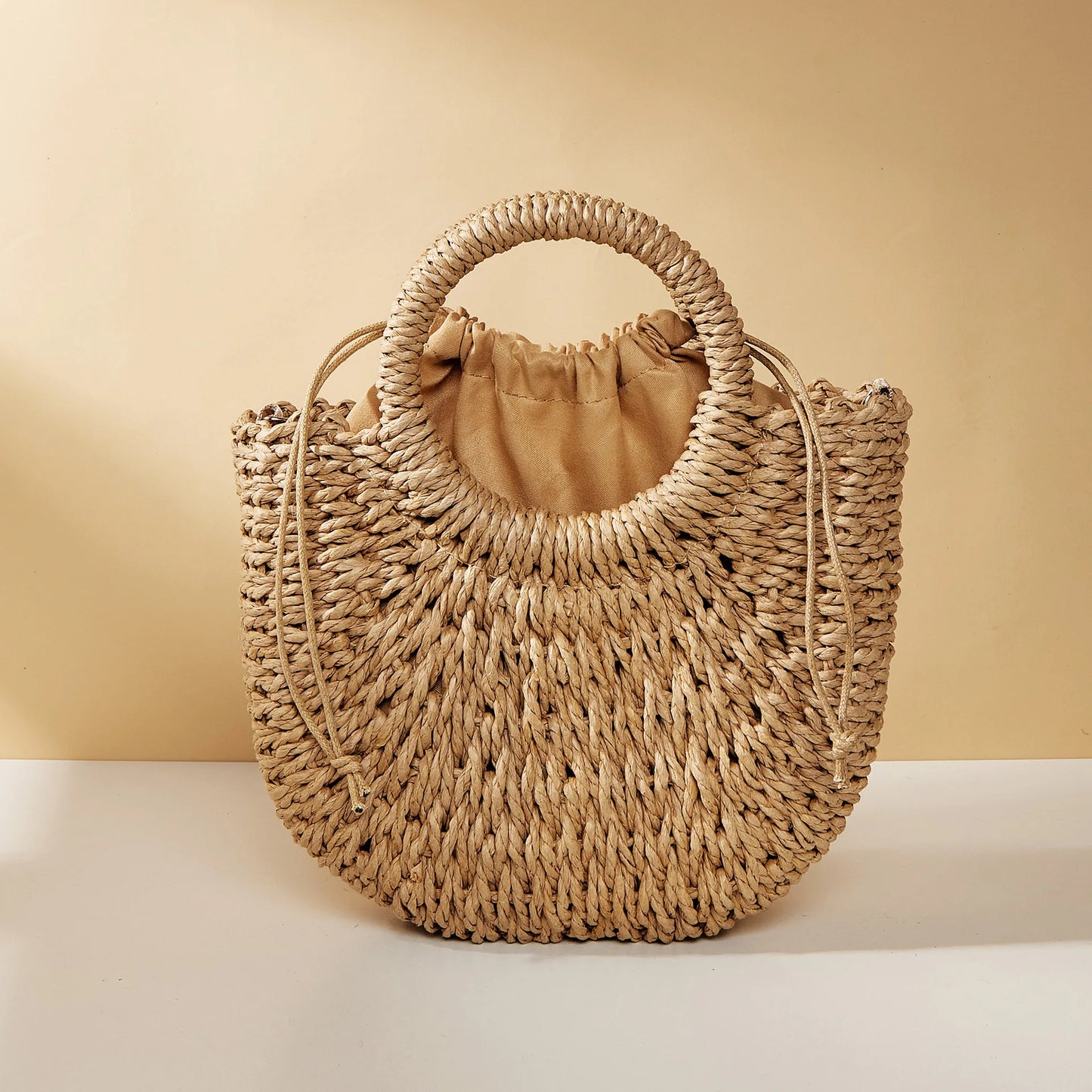 Borsa da spiaggia,a mezzaluna in rattan di paglia intrecciata a mano