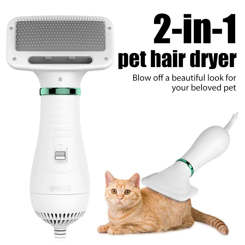 Spazzola per asciugacapelli 2 in 1 per animali domestici, spazzola per toelettatura per cani e gatti, professionale, per la toelettatura domestica, asciugatura pelosa, pettine per cani portatile