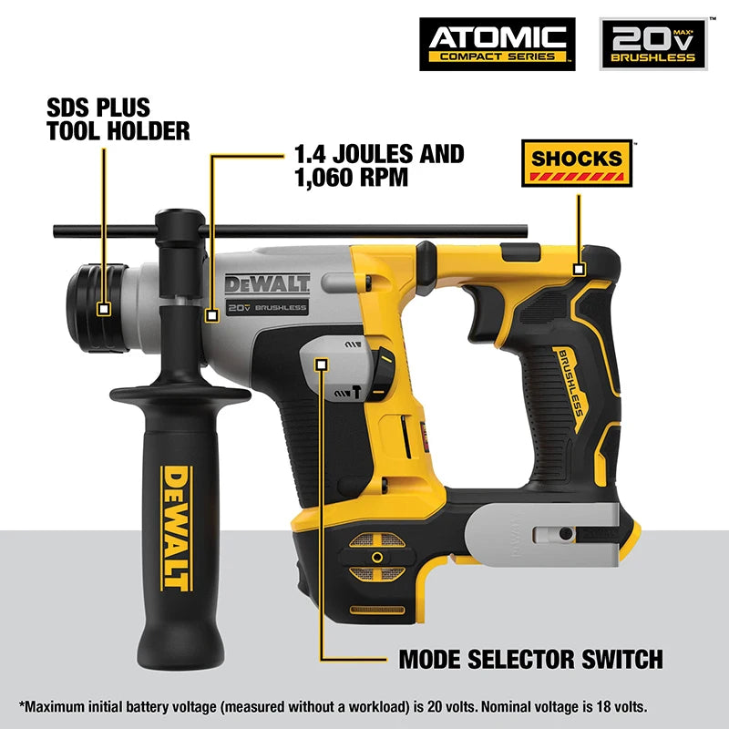 Kit martello perforatore a batteria da 5/8 pollici Dewalt DCH172 20V MAX SDS PLUS con punzonatrice a batteria agli ioni di litio