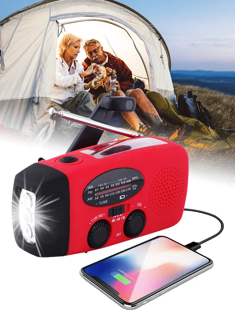 Radio solare multifunzionale a manovella FM AM WB NOAA Radio meteorologica 2000mAh Ricarica USB Torcia LED di emergenza