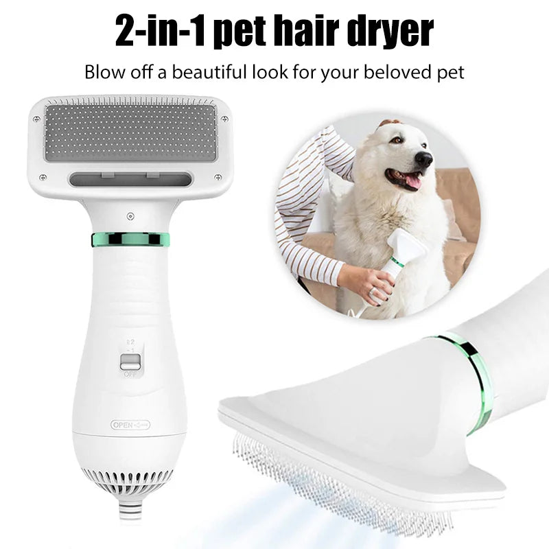 Spazzola per asciugacapelli 2 in 1 per animali domestici, spazzola per toelettatura per cani e gatti, professionale, per la toelettatura domestica, asciugatura pelosa, pettine per cani portatile