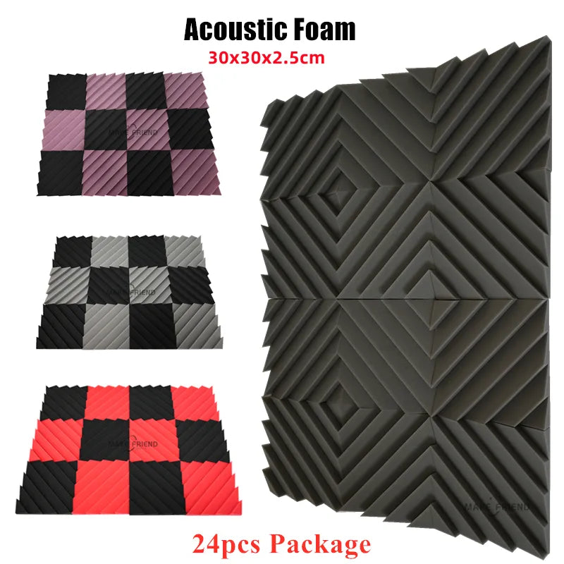 Make friend 24PCS 300x300x25mm Studio Acoustic Foam Sound Insulation Treatment Panels KTV Drum Room Wall Soundproof Foam Pad