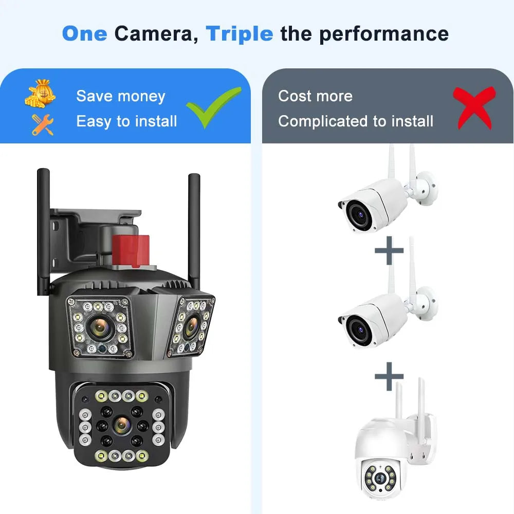 6K 12MP Telecamera IP di protezione di sicurezza 4K 8MP Dual Lens Outdoor Wireless AI Tracking PTZ Tre schermi CCTV Video sorveglianza