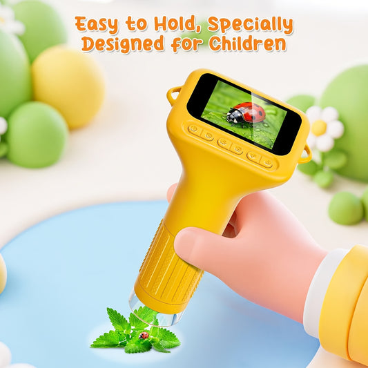 Microscopio digitale portatile RIVGOT con schermo IPS da 2 pollici 1000x, mini microscopio USB portatile tascabile HD compatibile con PC per l'educazione scientifica, regalo di compleanno divertente, giocattolo adatto per bam