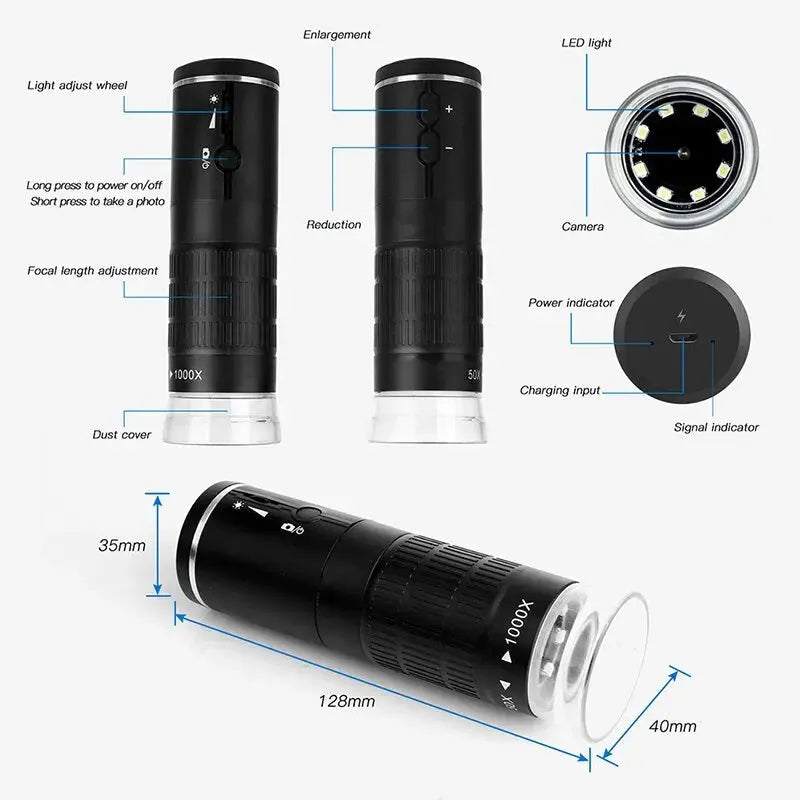 Microscopio digitale wireless Ingrandimento 50X-1000X Microscopi USB portatili con supporto flessibile per iPhone Android PC - Image #5