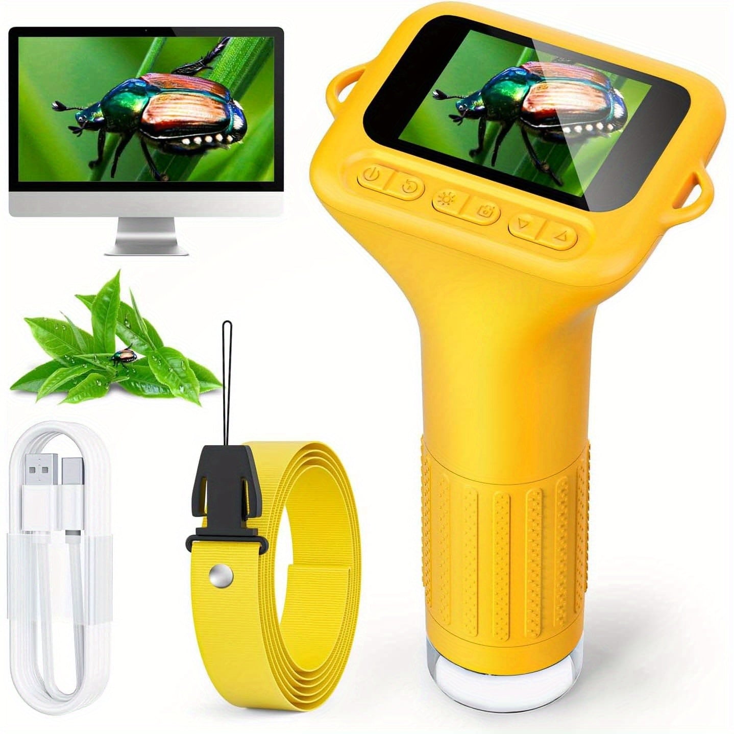 Microscopio digitale portatile RIVGOT con schermo IPS da 2 pollici 1000x, mini microscopio USB portatile tascabile HD compatibile con PC per l'educazione scientifica, regalo di compleanno divertente, giocattolo adatto per bam