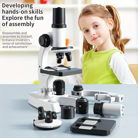 Kit microscopio didattico specifico per studenti - Microscopio scientifico con zoom 300X-1200X per uso interno, esterno e in laboratorio - Materiale PC resistente, ideale per biologia e tecniche di laboratorio, accessori per
