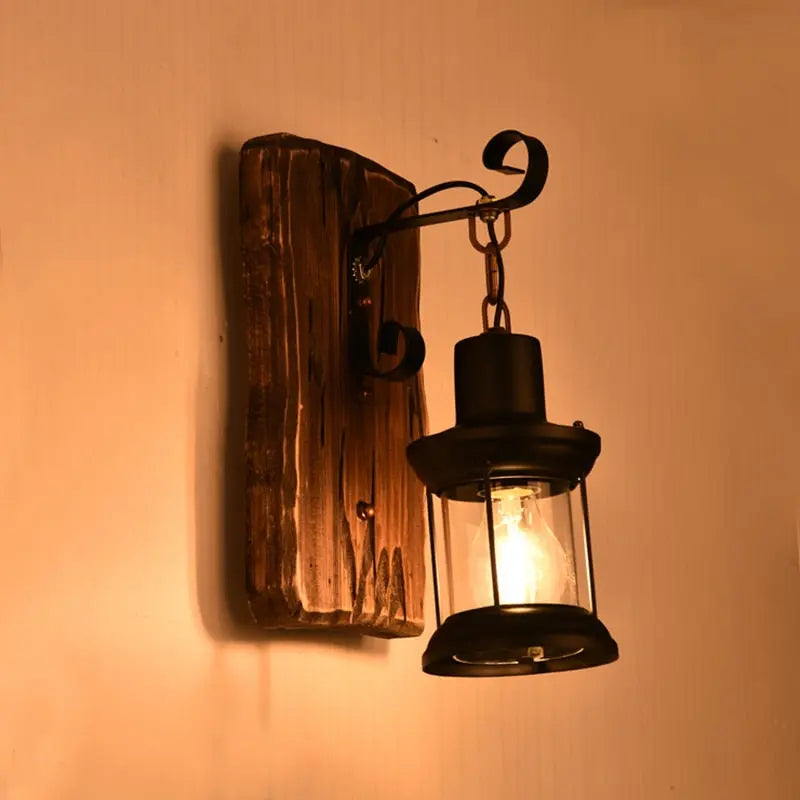 Retro Wood Wall Lamp for Home Balcony Garden 