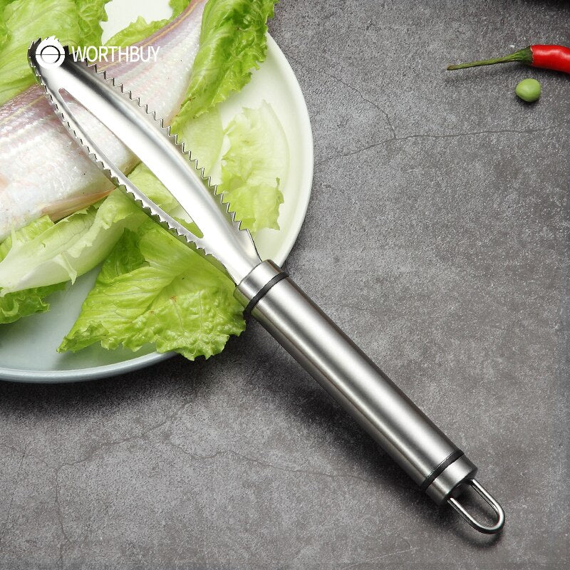 WORTHBUY 18/8 Stainless Steel Fish ScalerSPECIFICATIONSType: Seafood ToolsSuitable Occasions: Kitchen And Home,RestaurantStyle: ChineseSize: 23 x 3cmSeafood Tools Type: Seafood Crackers &amp; PicksOrigin: M1InterMedia WorldI'M'"WorldWORTHBUY 18/8 Stainless Steel Fish Scaler