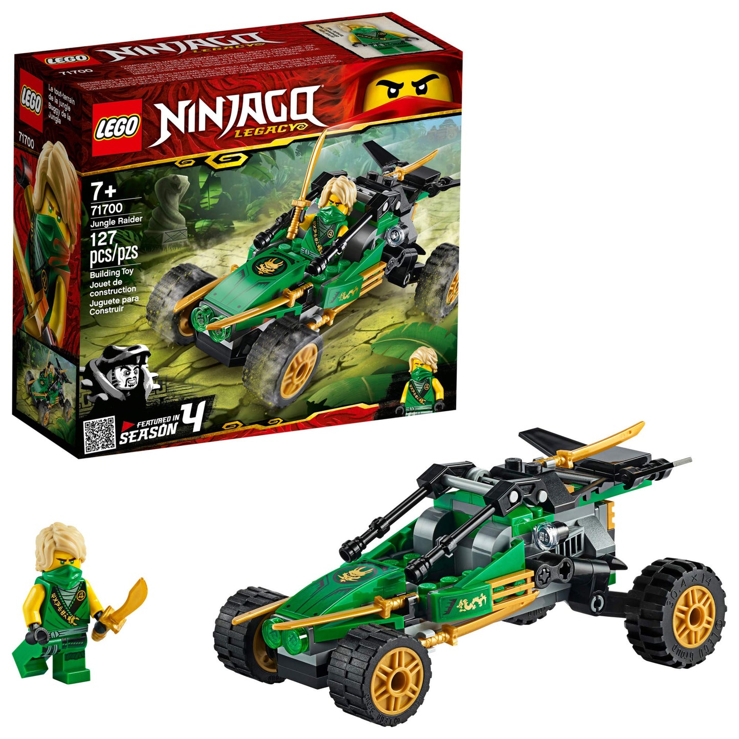 LEGO &amp; NINJAGO Legacy Jungle Raider 71700SPECIFICATIONSWarning: 7+Recommend Age: 12+y,18+,14+yPlastic Type: ABSPlastic Block Shape: Self-Locking BricksOrigin: Mainland ChinaModel Number: 71700Material: Plasmattoncino LegoIntermedia WorldI'M'"WorldLEGO &amp; NINJAGO Legacy Jungle Raider 71700